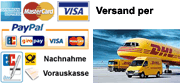 Zahlungsweisen, Mastercard, VISA, American Express, Vorauskasse, Paypal, Nachnahme, Bankeinzug